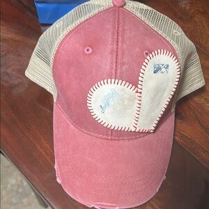 Red Baseball Cap with Tan Mesh